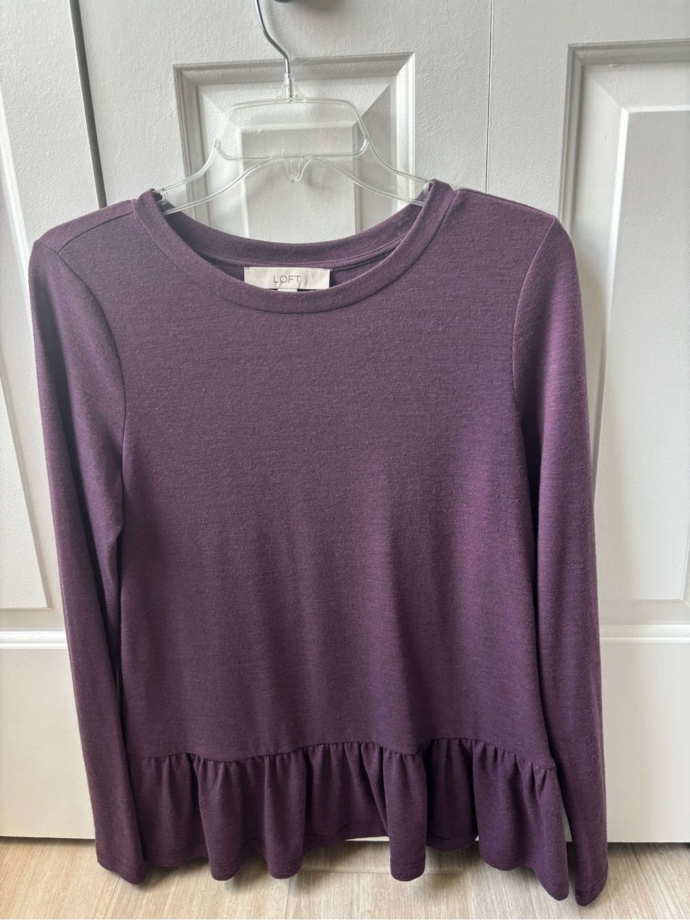 LOFT XS Purple Ruffle-Hem Long Sleeve Top
